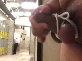 Dick flash and jerk off in a public toilet