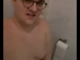 Extreme nipples stimulation on toilet