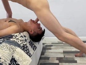 Hot teenager facefucks his young friend