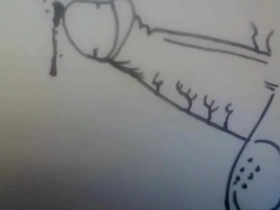 Stop motion cock portrait cartoon drawing of my cock from soft to hard then cumming and going back down