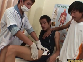 Young and straight doctors have a threesome with an Asian patient and give him anal pleasure.