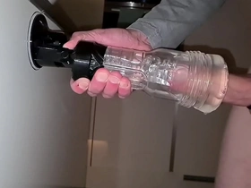Cumming all over my favourite fleshlight, cum dripping on the kitchen floor